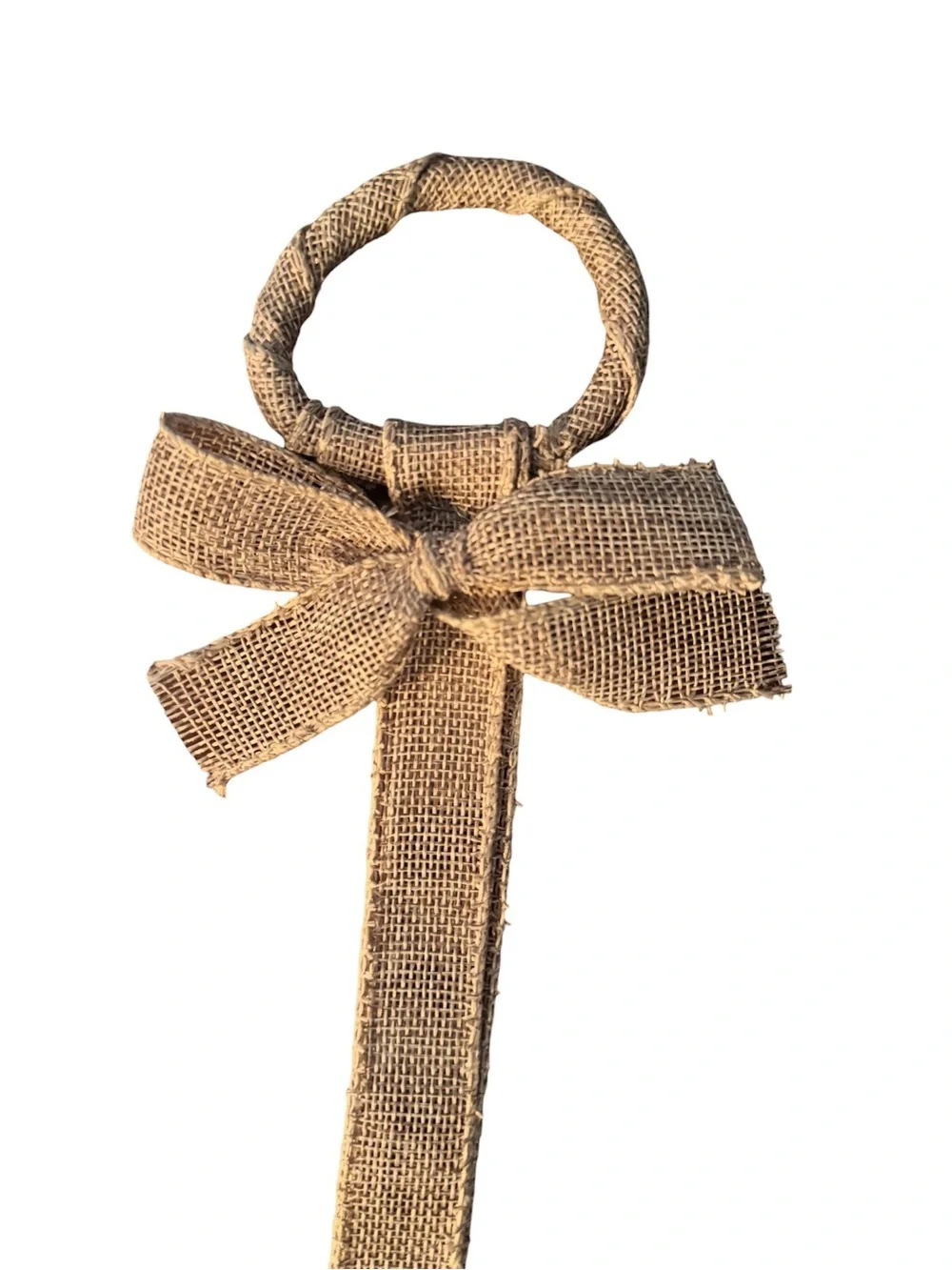 90’s Vintage Rustic Burlap Bow Hanging Woven Seagrass Basket for Flowers 19”